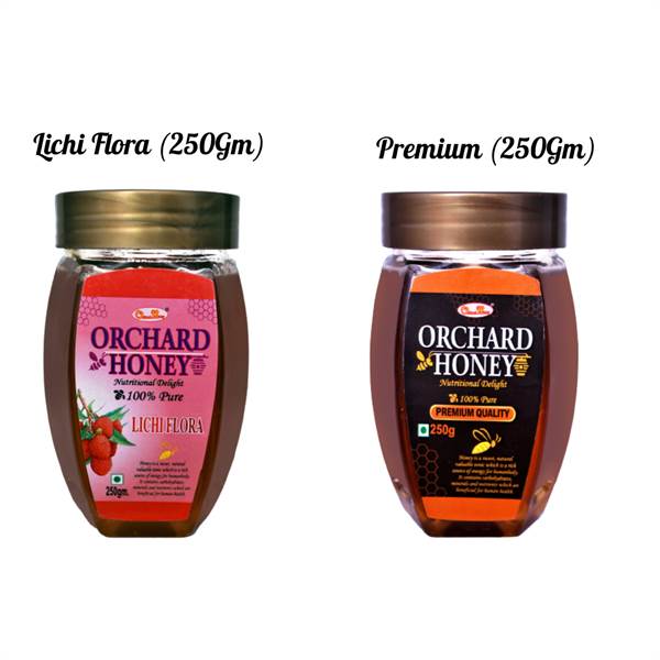 Orchard Honey Combo Pack (Lichi+Premium) 100 Percent Pure and Natural (2 x 250 g)